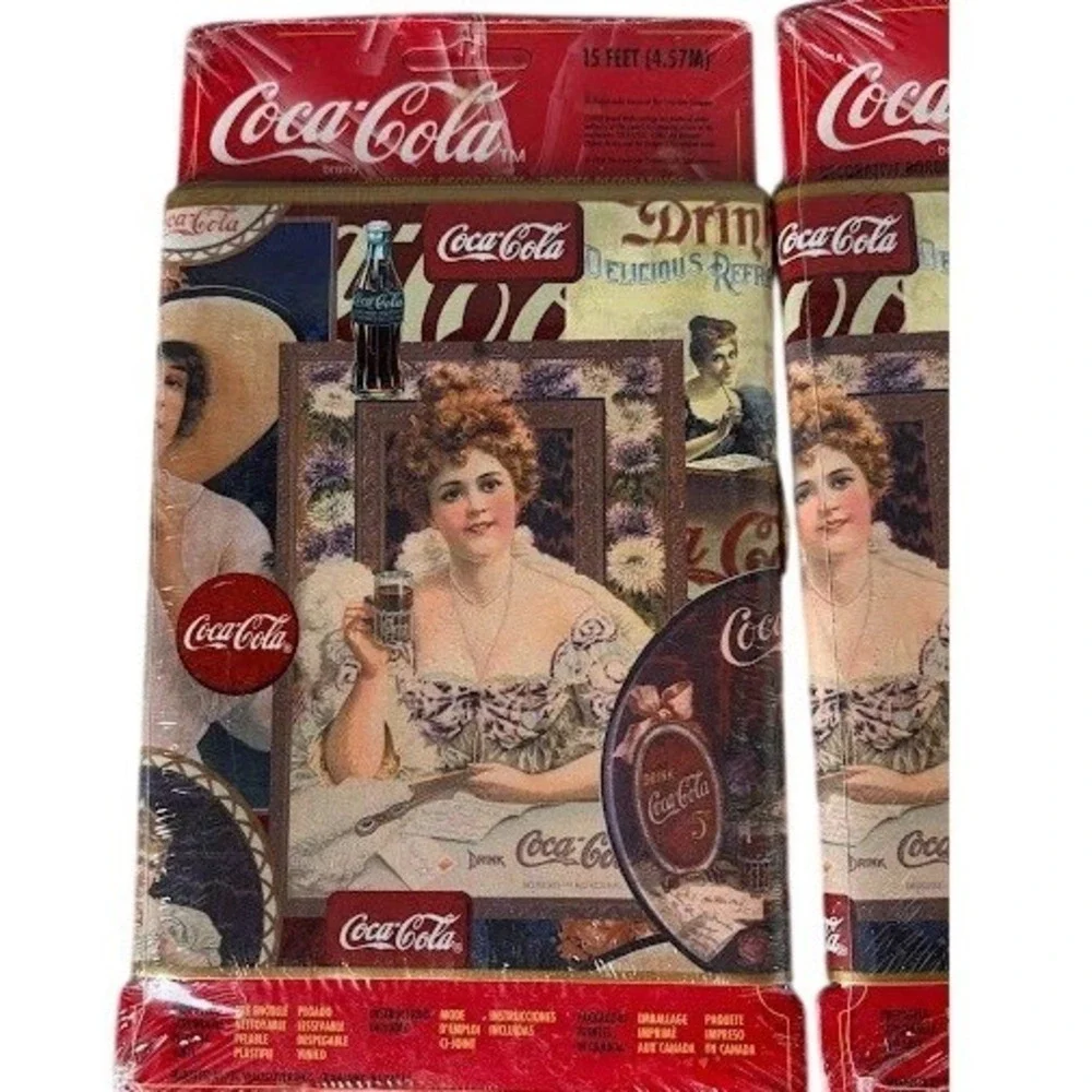 2 Vintage Coca-Cola Victorian Ladies Gold‎ Trim Wallpaper Border (15-foot rolls)